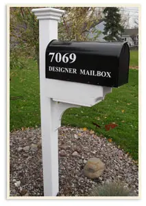 A mailbox with the address of a designer mailbox.
